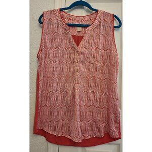 Hanna Gracie Woman's Top XL Pink White Henley Sleeveless Relax Button Up Shirt